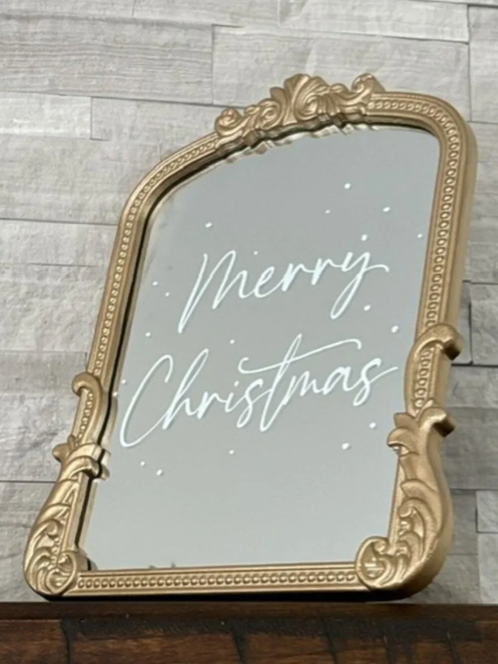 Gold Merry Christmas Bordeaux Arch Mirror Mantel or Wall Holiday Decor
